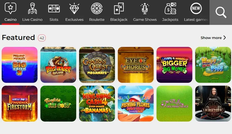 32Red Casino Section with Slots
