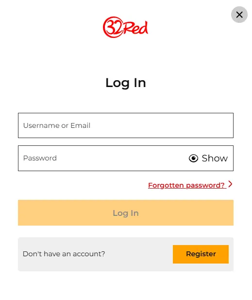 32Red login form