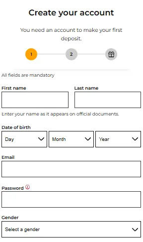 32Red Registration Form with Sign Up fields